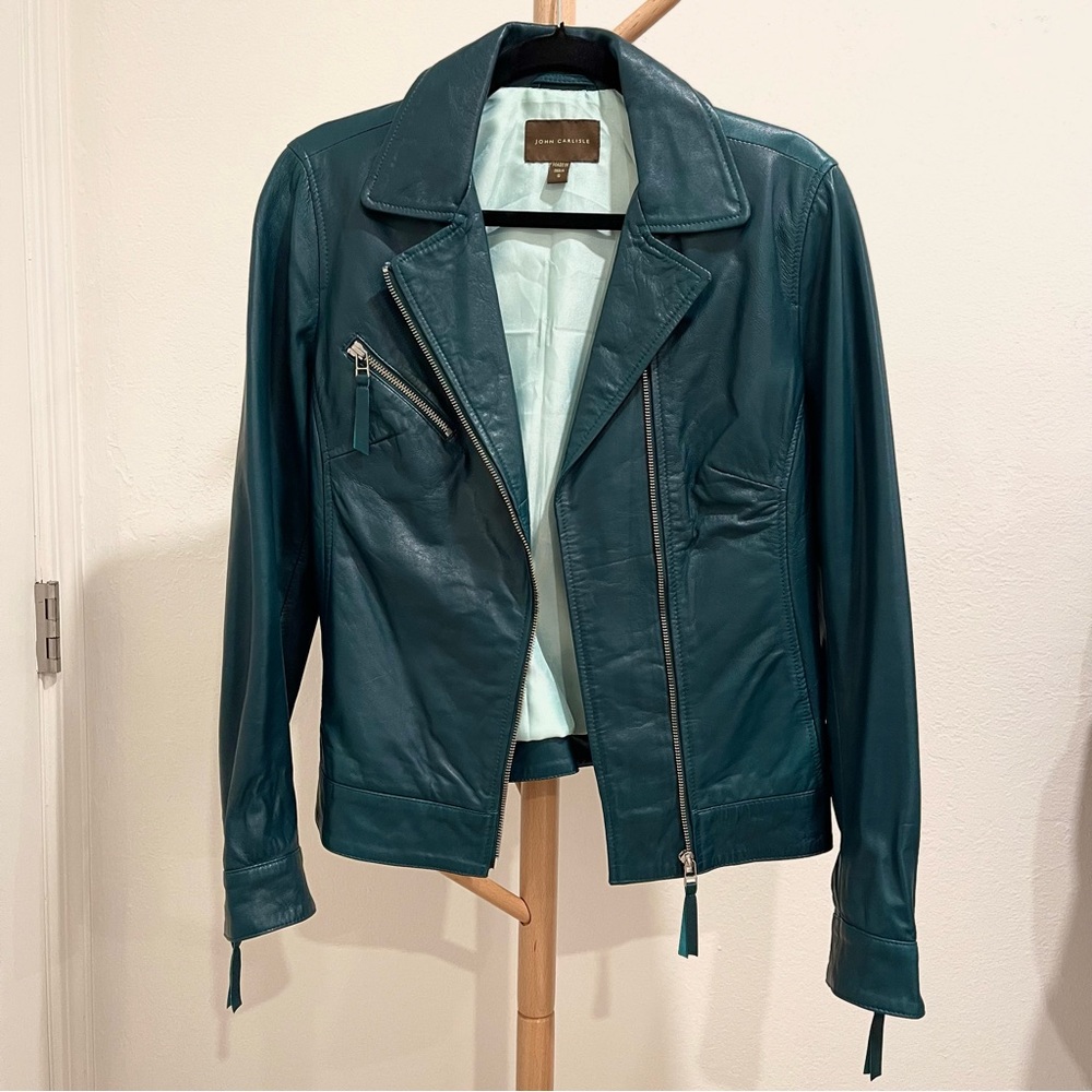 John Carlisle Women’s Deep Teal Leather Moto Jacket